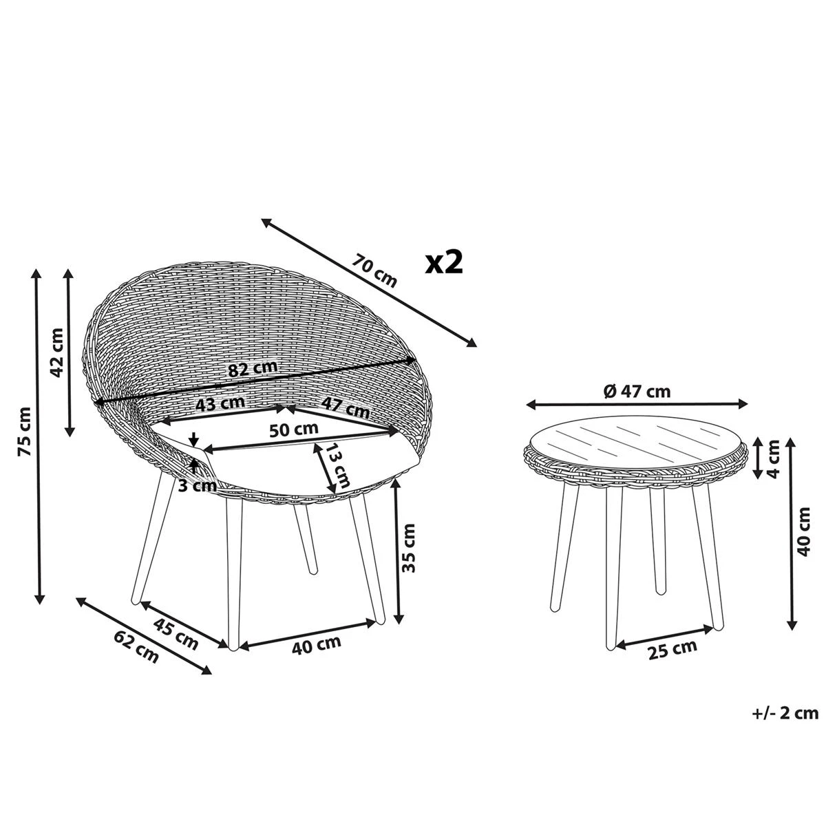 Beliani - ORTIGIA - Bistroset Voor 2 - Natuurlijk - PE Rotan 14 Beliani - ORTIGIA - Bistroset Voor 2 - Natuurlijk - PE Rotan - Afbeelding 12
