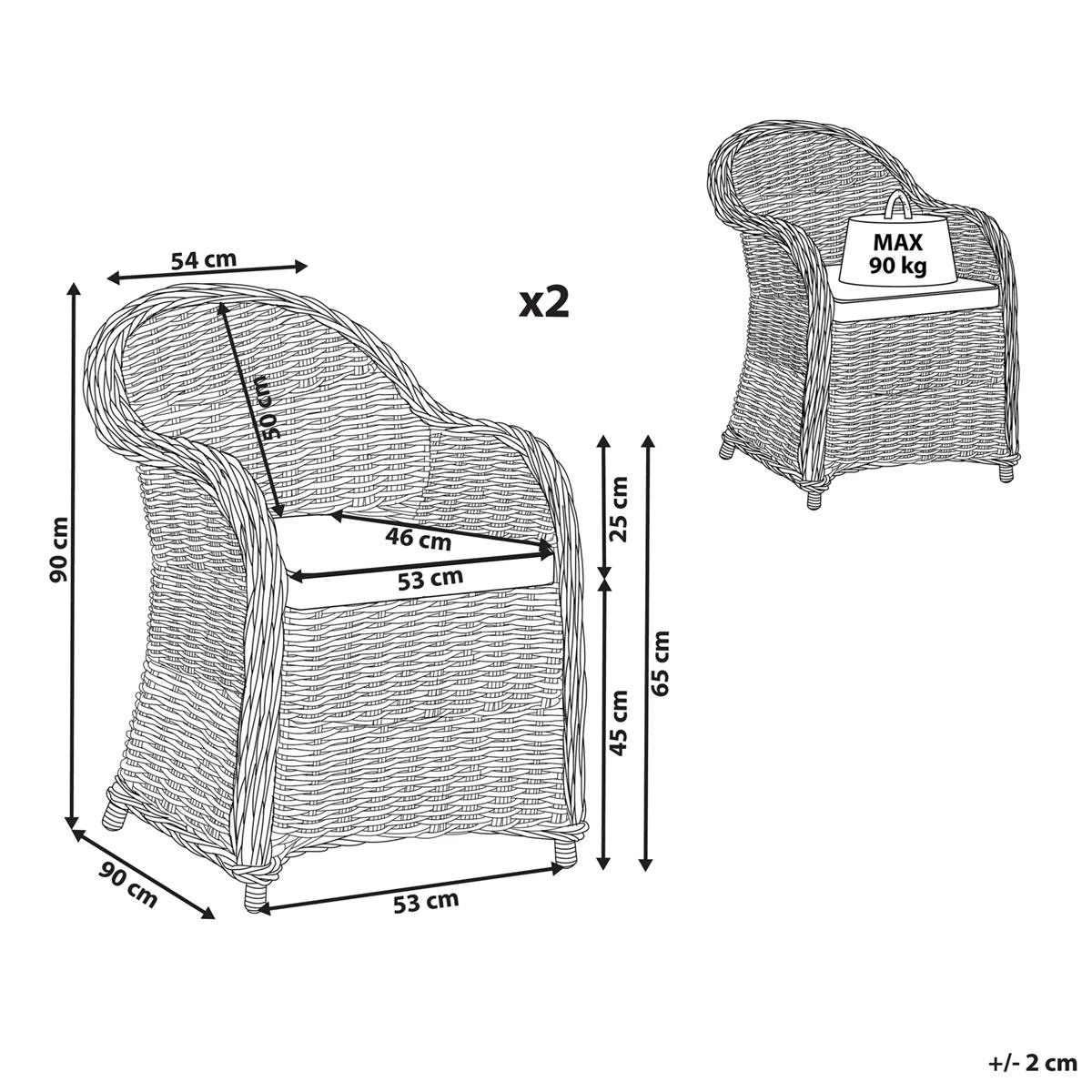 Beliani - SUSUA - Tuinstoel Set Van 2 - Natuurlijk - Rotan 10 Beliani - SUSUA - Tuinstoel Set Van 2 - Natuurlijk - Rotan - Afbeelding 8