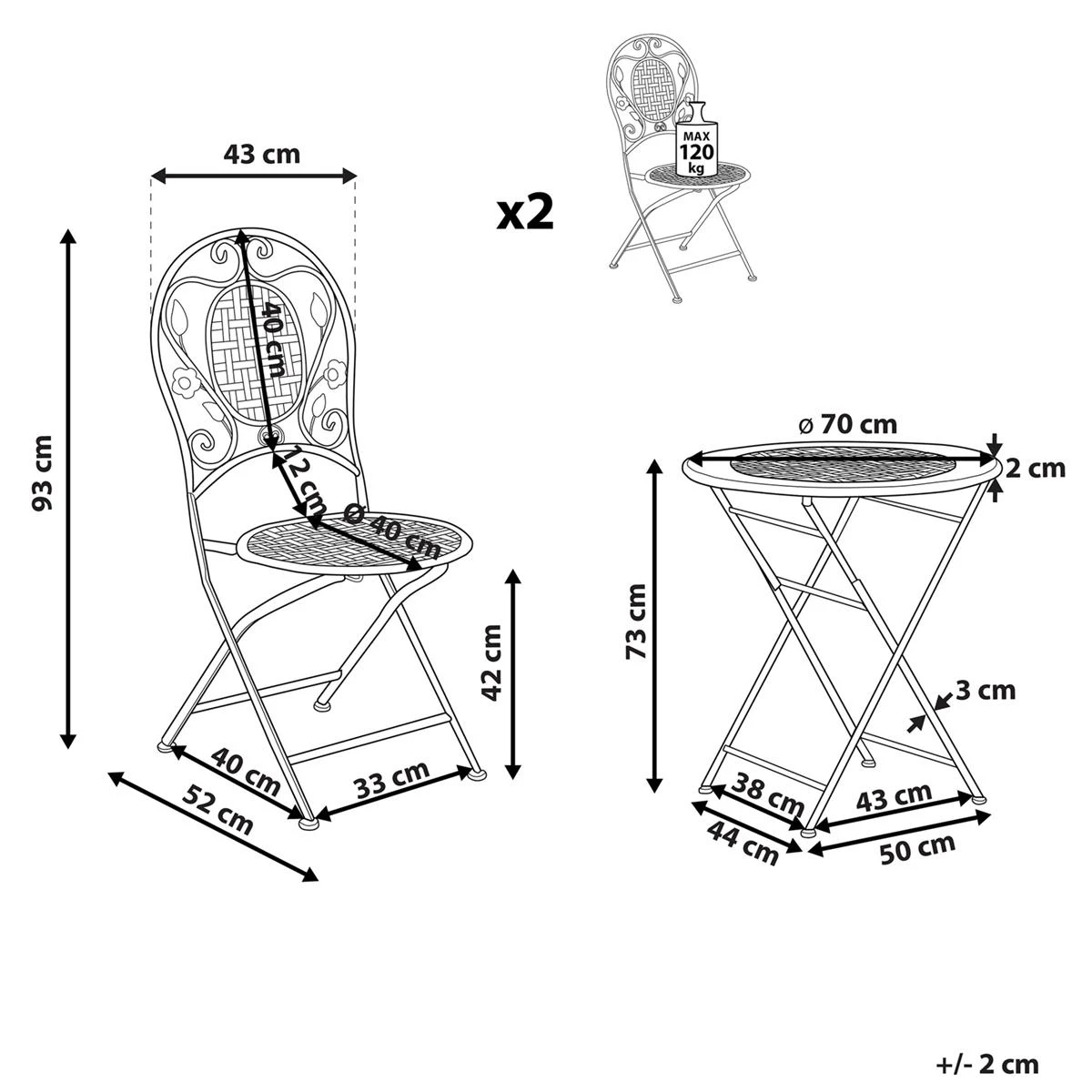 Beliani - BIVIO - Bistroset Voor 2 - Groen - IJzer 14 Beliani - BIVIO - Bistroset Voor 2 - Groen - IJzer - Afbeelding 12