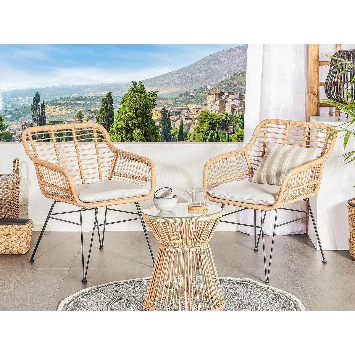 Beliani - TRESTINA - Bistroset Voor 2 - Natuurlijk - PE Rotan 4 Beliani - TRESTINA - Bistroset Voor 2 - Natuurlijk - PE Rotan - Afbeelding 2
