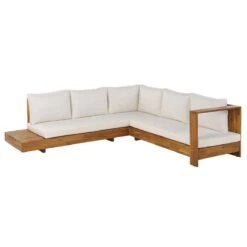 Beliani-MARETTIMO-Loungeset Voor 5-Lichte Houtkleur|Creme-Acaciahout 16 Beliani-MARETTIMO-Loungeset Voor 5-Lichte Houtkleur|Creme-Acaciahout -Tuinproducten 9441046