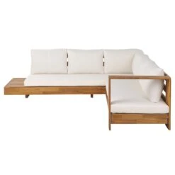 Beliani-MARETTIMO-Loungeset Voor 5-Lichte Houtkleur|Creme-Acaciahout