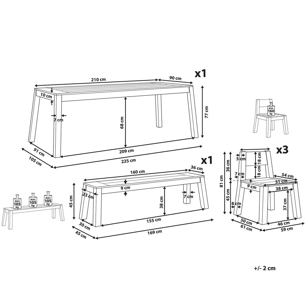 Beliani-LIVORNO -Tuinset Voor 6 3 Stoelen En Bank-Lichthout-Acaciahout 13 Beliani-LIVORNO -Tuinset Voor 6 3 Stoelen En Bank-Lichthout-Acaciahout - Afbeelding 11