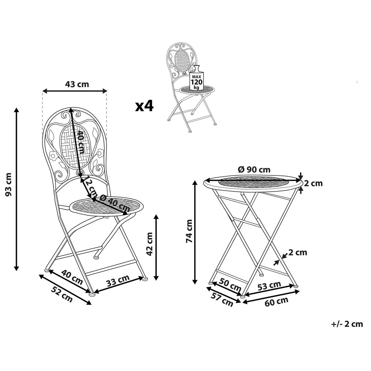 Beliani - BIVIO - Tuinset Voor 4 - Wit - IJzer 14 Beliani - BIVIO - Tuinset Voor 4 - Wit - IJzer - Afbeelding 12