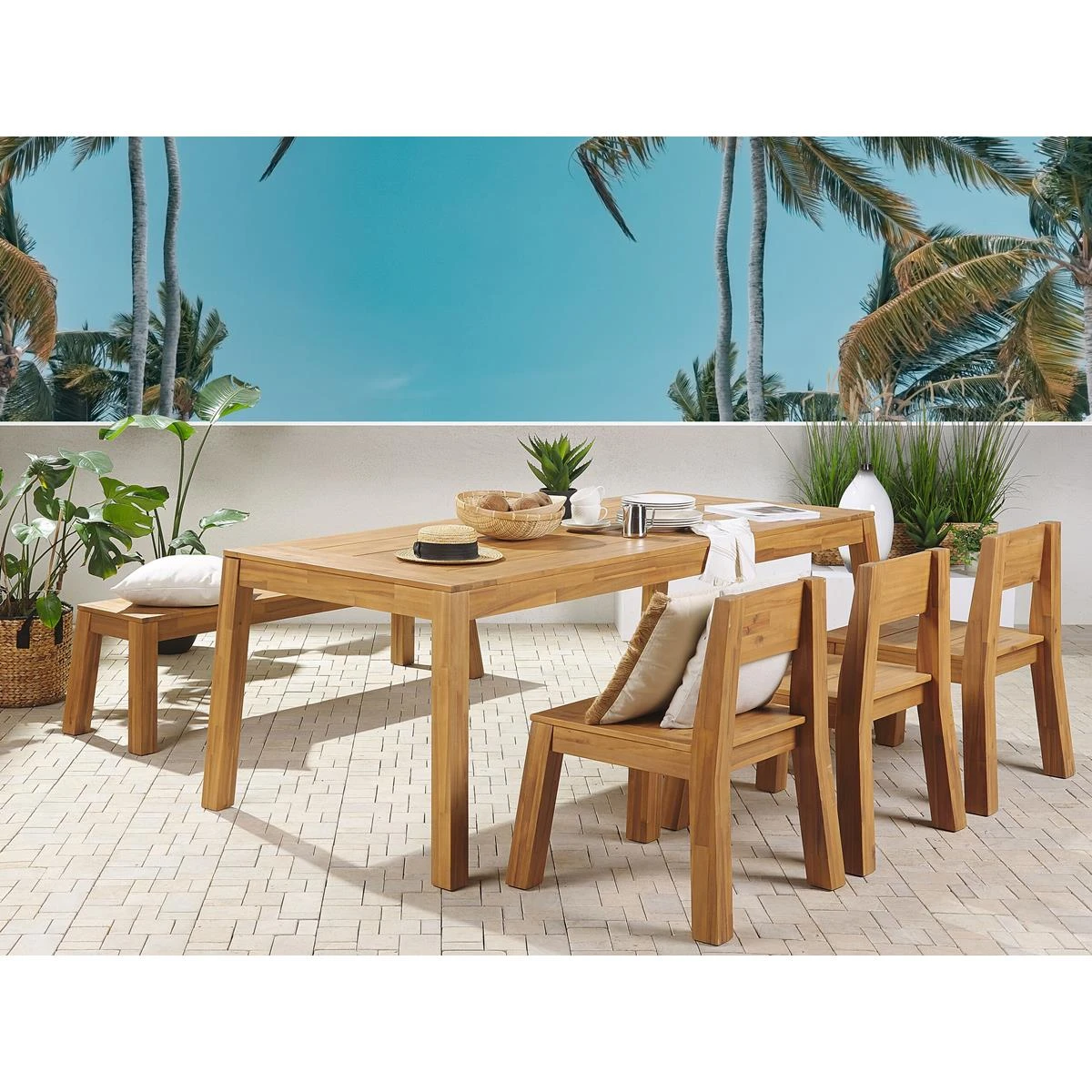 Beliani-LIVORNO -Tuinset Voor 6 3 Stoelen En Bank-Lichthout-Acaciahout 4 Beliani-LIVORNO -Tuinset Voor 6 3 Stoelen En Bank-Lichthout-Acaciahout - Afbeelding 2