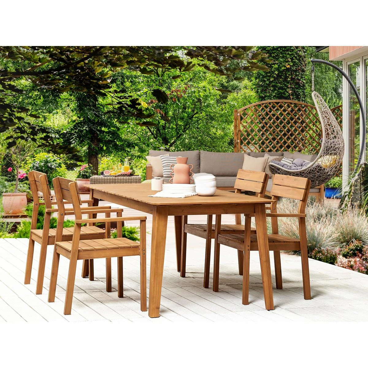 Beliani - FORNELLI - Tuinset Voor 4 - Lichte Houtkleur - Acaciahout 4 Beliani - FORNELLI - Tuinset Voor 4 - Lichte Houtkleur - Acaciahout - Afbeelding 2