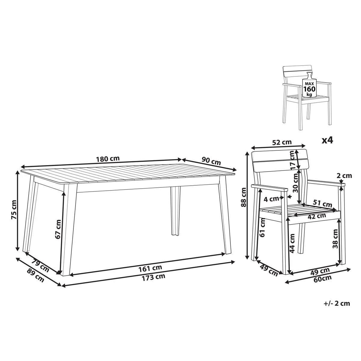 Beliani - FORNELLI - Tuinset Voor 4 - Lichte Houtkleur - Acaciahout 11 Beliani - FORNELLI - Tuinset Voor 4 - Lichte Houtkleur - Acaciahout - Afbeelding 9