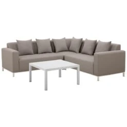 Beliani - BELIZE - Loungeset Voor 5 - Beige - Polyester