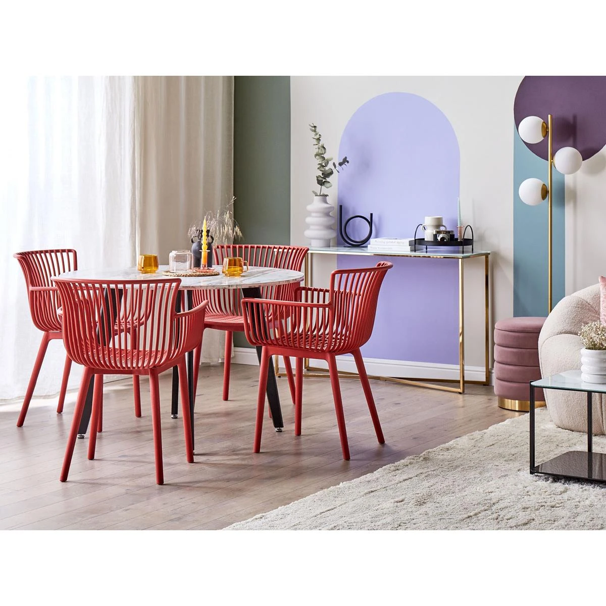 Beliani - PESARO - Tuinstoel Set Van 4 - Rood - Polypropyleen 4 Beliani - PESARO - Tuinstoel Set Van 4 - Rood - Polypropyleen - Afbeelding 2