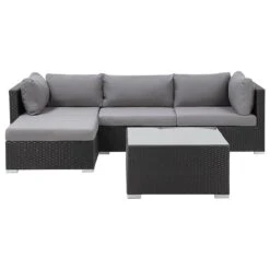 Beliani - SANO - Loungeset Voor 4 - Zwart - PE Rotan