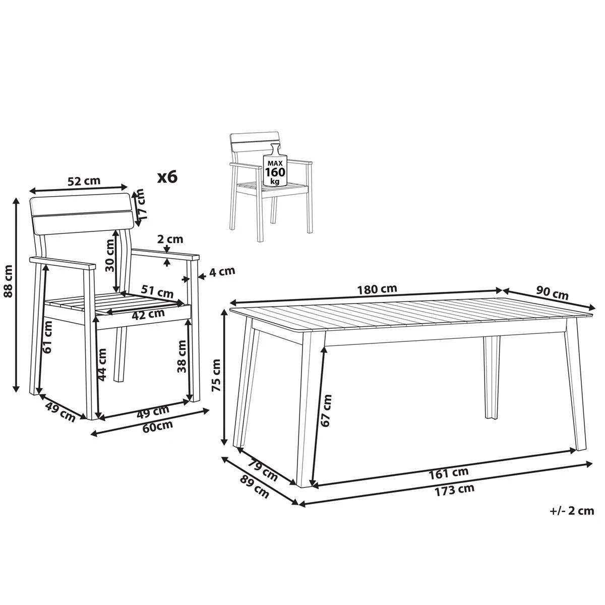 Beliani - FORNELLI - Tuinset Voor 6 - Lichte Houtkleur - Acaciahout 12 Beliani - FORNELLI - Tuinset Voor 6 - Lichte Houtkleur - Acaciahout - Afbeelding 10