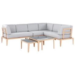 Beliani - RIMA III - Loungeset Voor 6 - Grijs - Polyester -Tuinproducten 9449646
