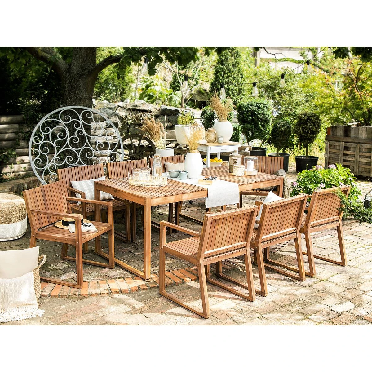 Beliani - SASSARI - Tuinset Voor 6 - Lichte Houtkleur - Acaciahout 4 Beliani - SASSARI - Tuinset Voor 6 - Lichte Houtkleur - Acaciahout - Afbeelding 2