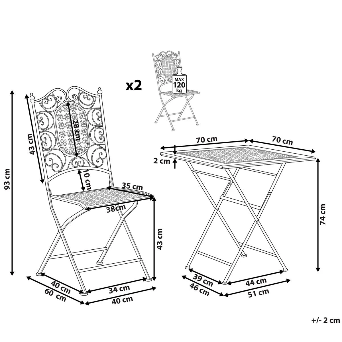 Beliani - BORMIO - Bistroset Voor 2 - Zwart - IJzer 5 Beliani - BORMIO - Bistroset Voor 2 - Zwart - IJzer - Afbeelding 3