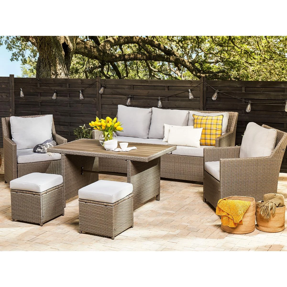 Beliani - FONTI - Loungeset Voor 5 - Natuurlijk - PE Rotan 4 Beliani - FONTI - Loungeset Voor 5 - Natuurlijk - PE Rotan - Afbeelding 2