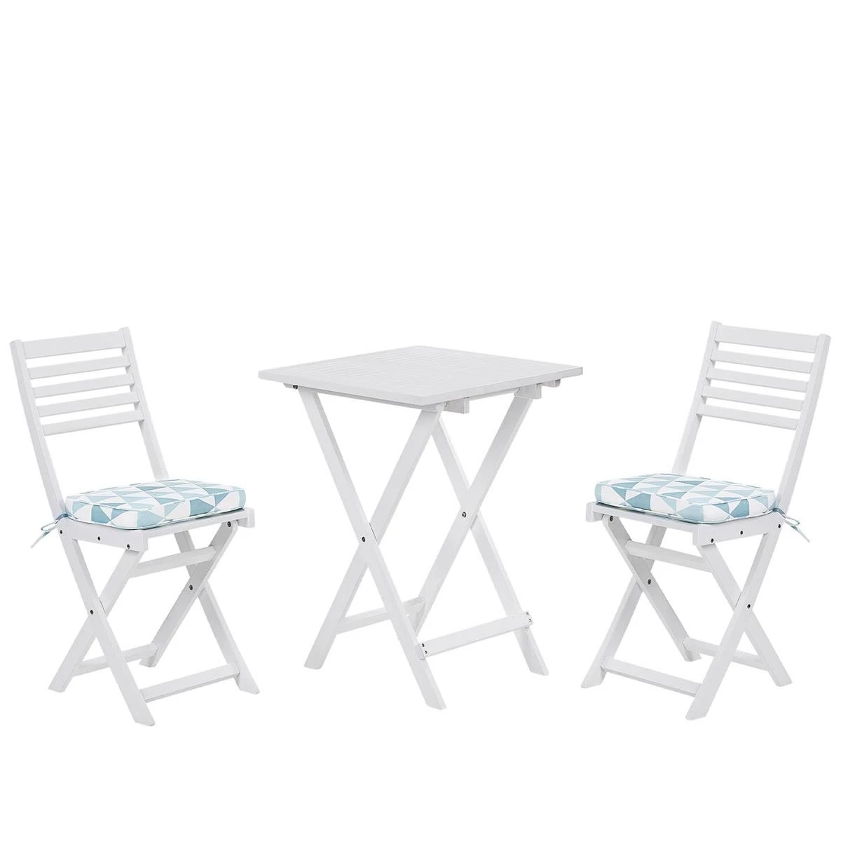 Beliani - FIJI - Bistroset Voor 2 - Wit |Blauw - Acaciahout 3 Beliani - FIJI - Bistroset Voor 2 - Wit |Blauw - Acaciahout
