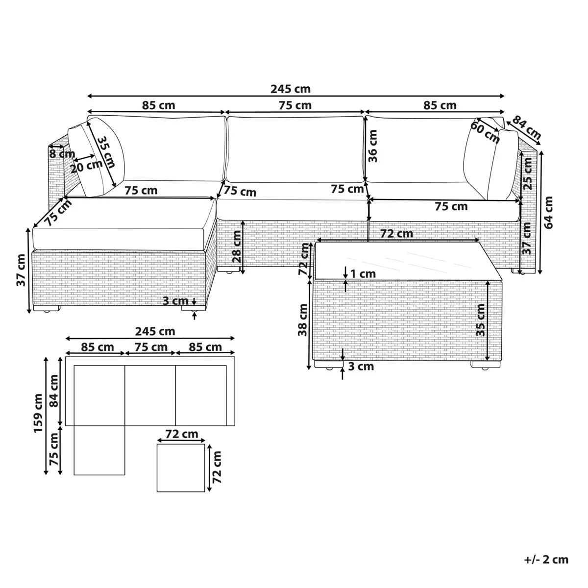 Beliani - SANO - Loungeset Voor 4 - Zwart - PE Rotan 12 Beliani - SANO - Loungeset Voor 4 - Zwart - PE Rotan - Afbeelding 10