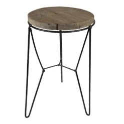 Clayre & Eef Plantentafeltje 32 Cm Bruin Hout Rond Plantenstandaard