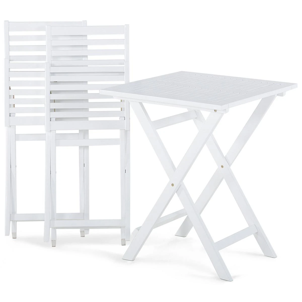 Beliani - FIJI - Bistroset Voor 2 - Wit |Blauw - Acaciahout 6 Beliani - FIJI - Bistroset Voor 2 - Wit |Blauw - Acaciahout - Afbeelding 4