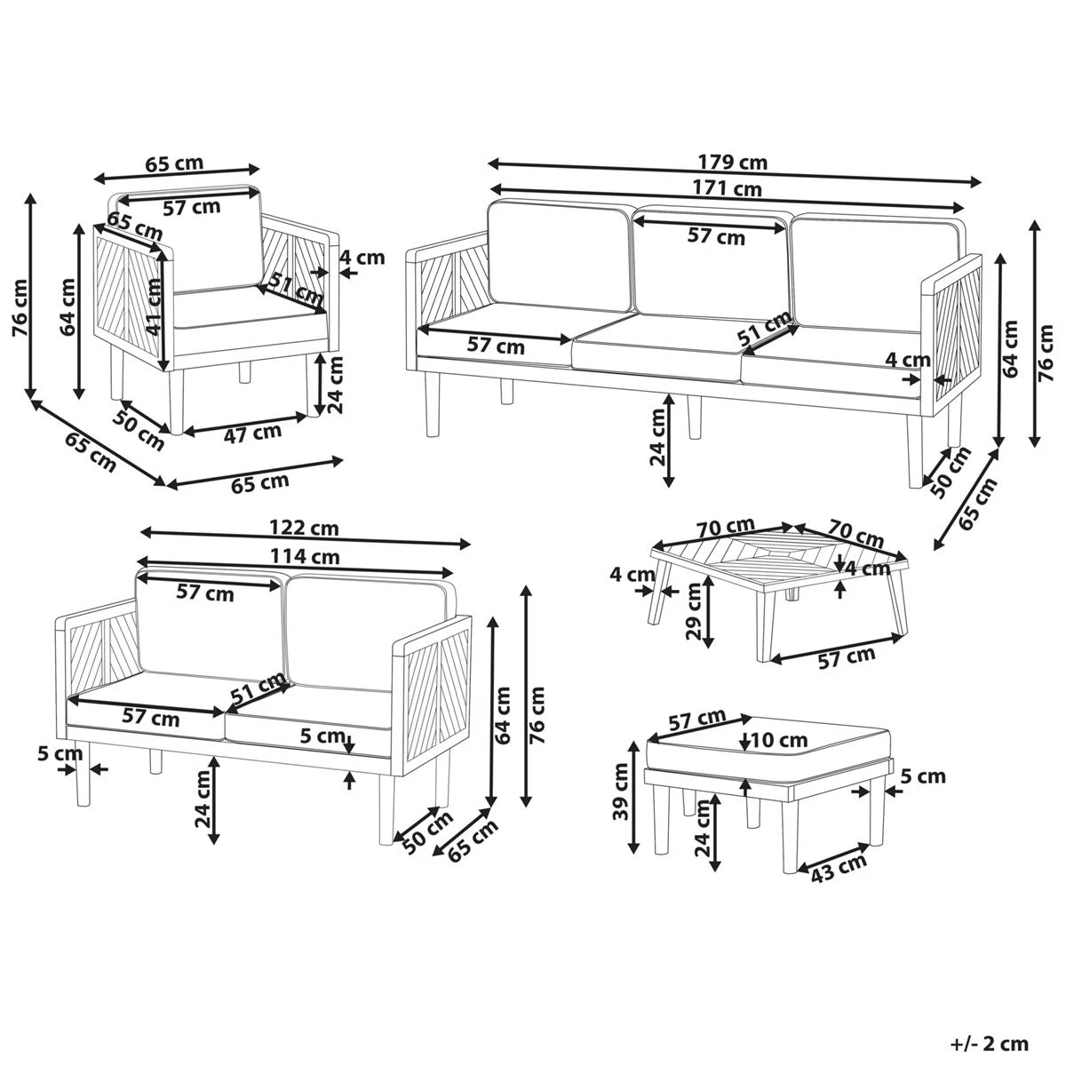 Beliani - BARATTI - Loungeset Voor 6 - Lichte Houtkleur - Acaciahout 13 Beliani - BARATTI - Loungeset Voor 6 - Lichte Houtkleur - Acaciahout - Afbeelding 11