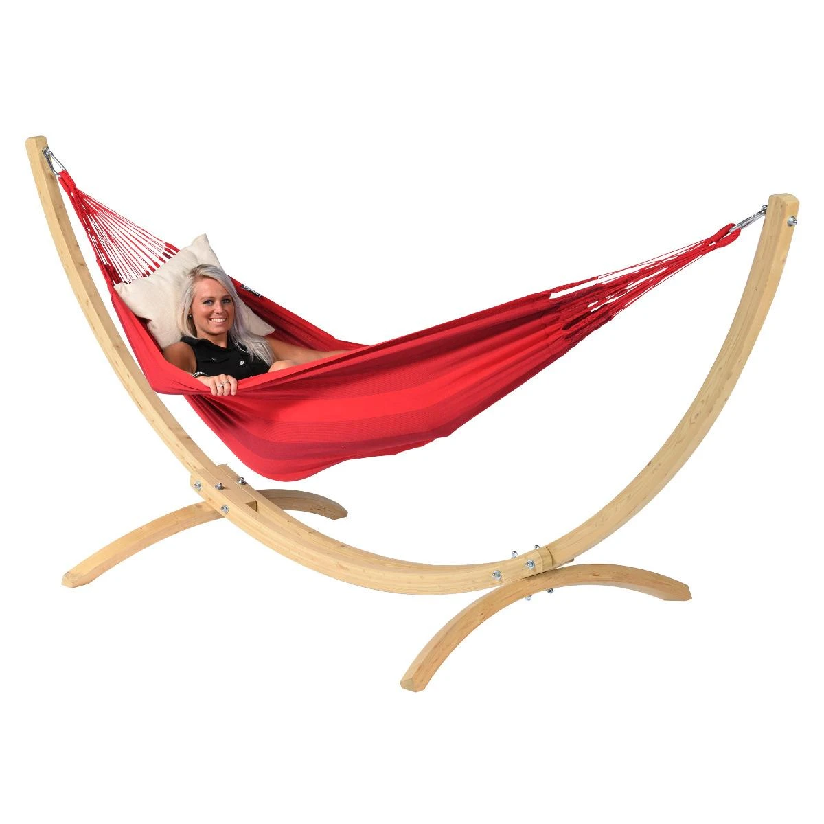Tropilex® Hangmat Met Standaard Eénpersoons Wood & Dream Red Rood 3 Tropilex® Hangmat Met Standaard Eénpersoons Wood & Dream Red Rood