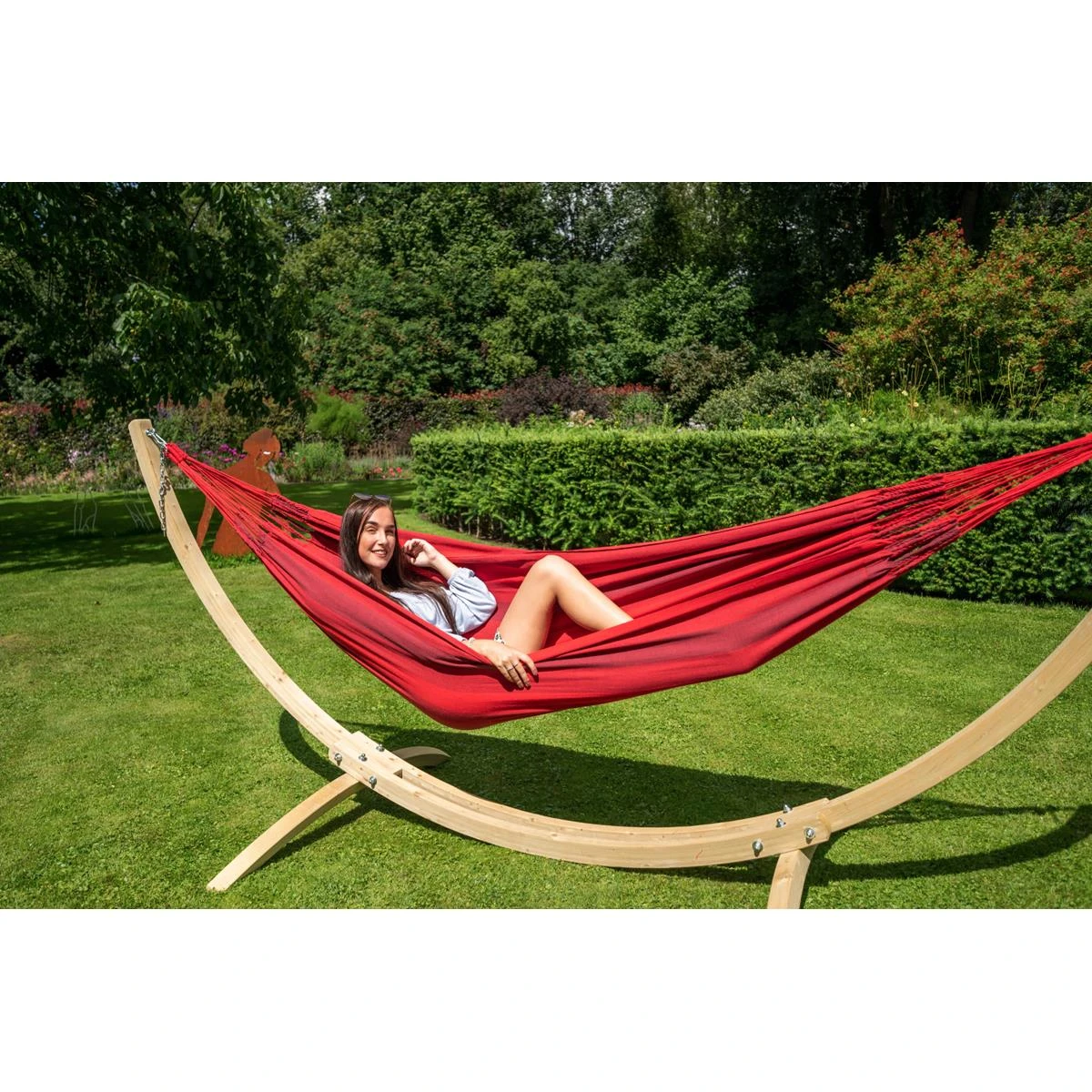 Tropilex® Hangmat Met Standaard Eénpersoons Wood & Dream Red Rood 6 Tropilex® Hangmat Met Standaard Eénpersoons Wood & Dream Red Rood - Afbeelding 4