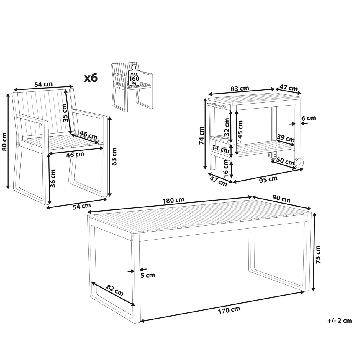 Beliani - SASSARI - Tuinset Voor 6 Met Trolley - Lichte Houtkleur 5 Beliani - SASSARI - Tuinset Voor 6 Met Trolley - Lichte Houtkleur - Afbeelding 3