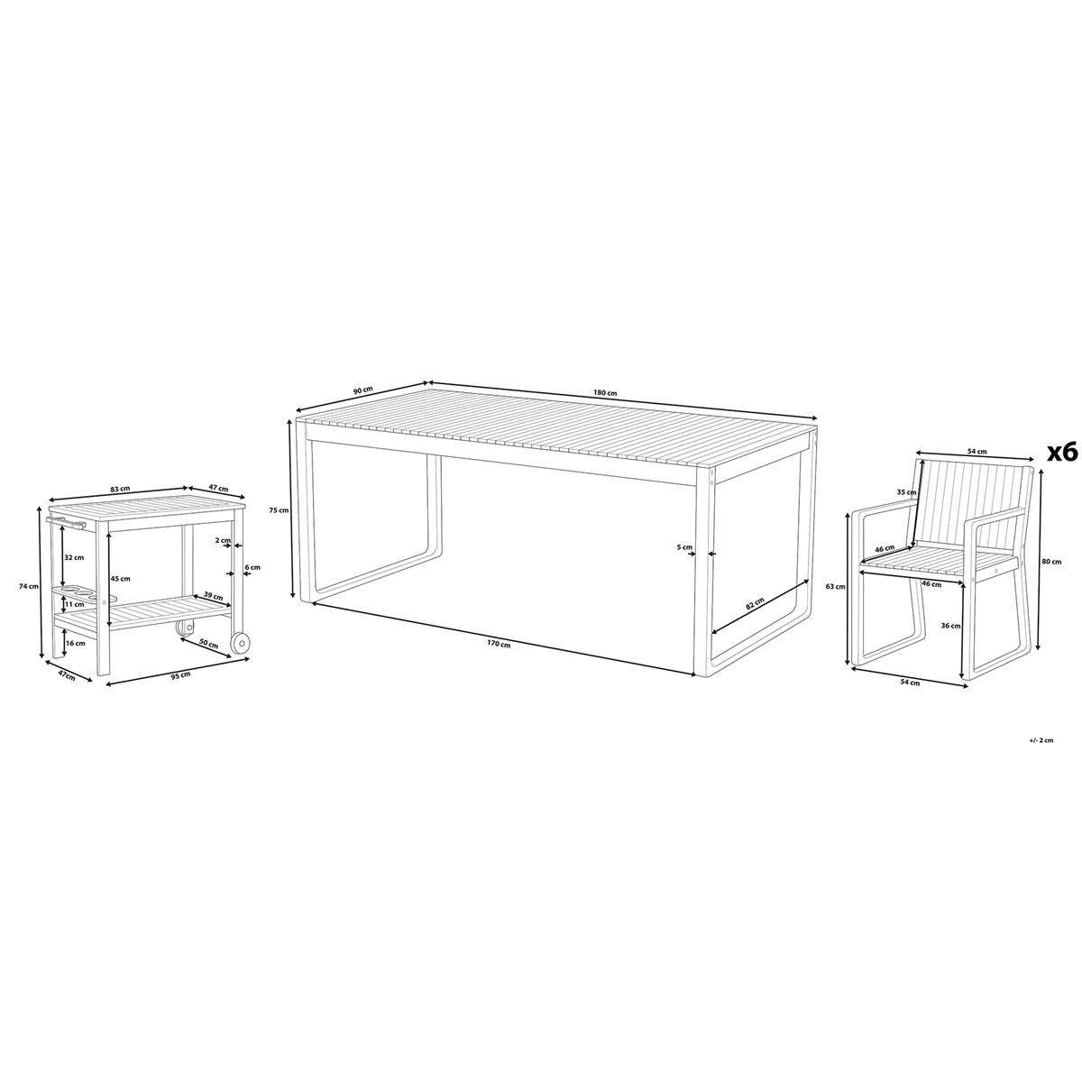 Beliani - SASSARI - Tuinset Voor 6 Met Trolley - Lichte Houtkleur 6 Beliani - SASSARI - Tuinset Voor 6 Met Trolley - Lichte Houtkleur - Afbeelding 4