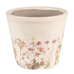 Clayre & Eef Bloempot Ø 12x10 Cm Roze Beige Keramiek Bloemen Bloempot