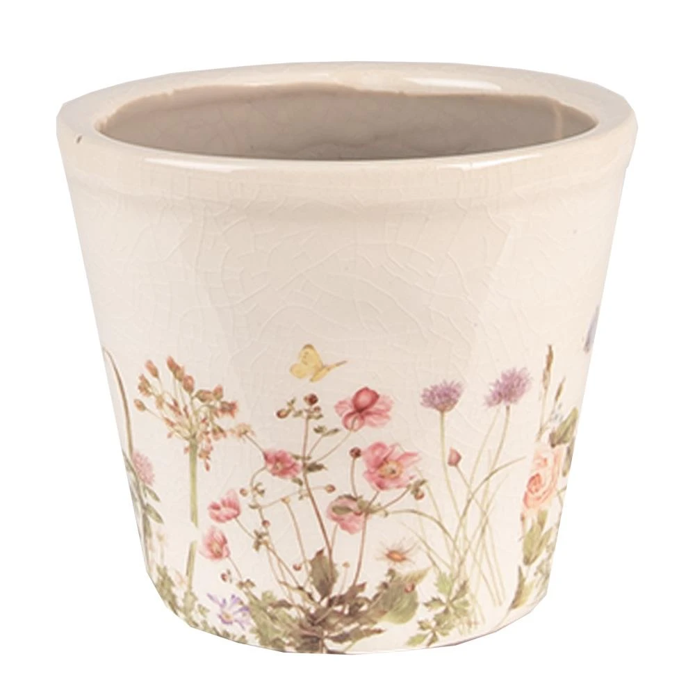Clayre & Eef Bloempot Ø 12x10 Cm Roze Beige Keramiek Bloemen Bloempot 3 Clayre & Eef Bloempot Ø 12x10 Cm Roze Beige Keramiek Bloemen Bloempot