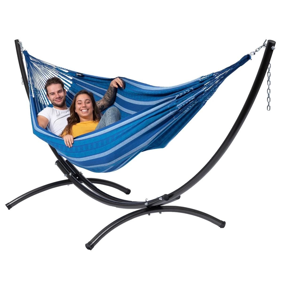 Tropilex® Hangmat Met Standaard Tweepersoons Arc & Chill Calm Blauw 3 Tropilex® Hangmat Met Standaard Tweepersoons Arc & Chill Calm Blauw