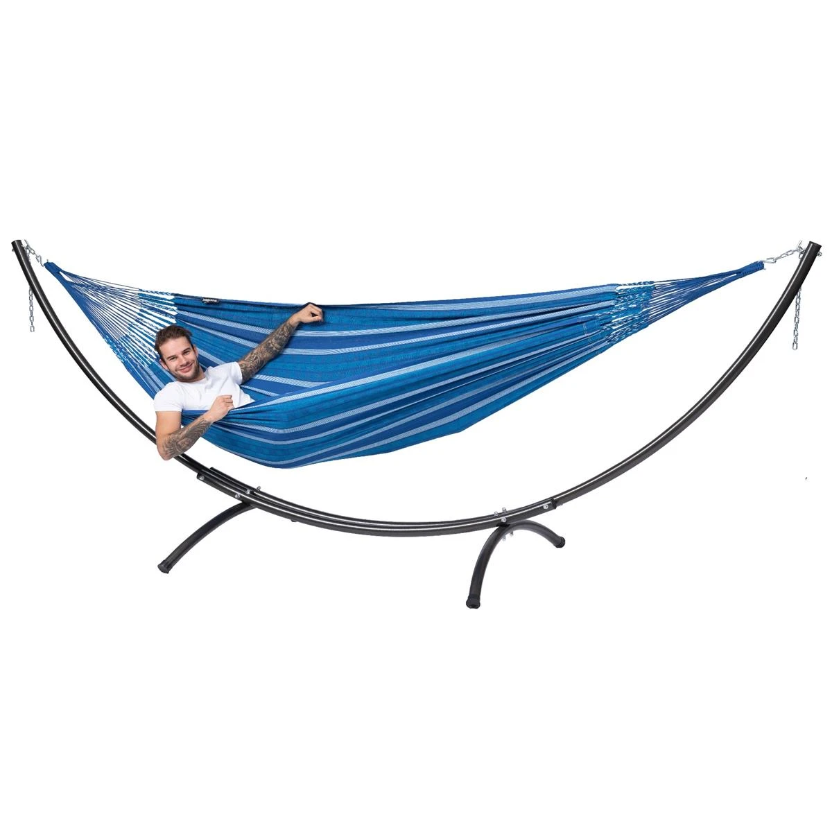 Tropilex® Hangmat Met Standaard Tweepersoons Arc & Chill Calm Blauw 6 Tropilex® Hangmat Met Standaard Tweepersoons Arc & Chill Calm Blauw - Afbeelding 4