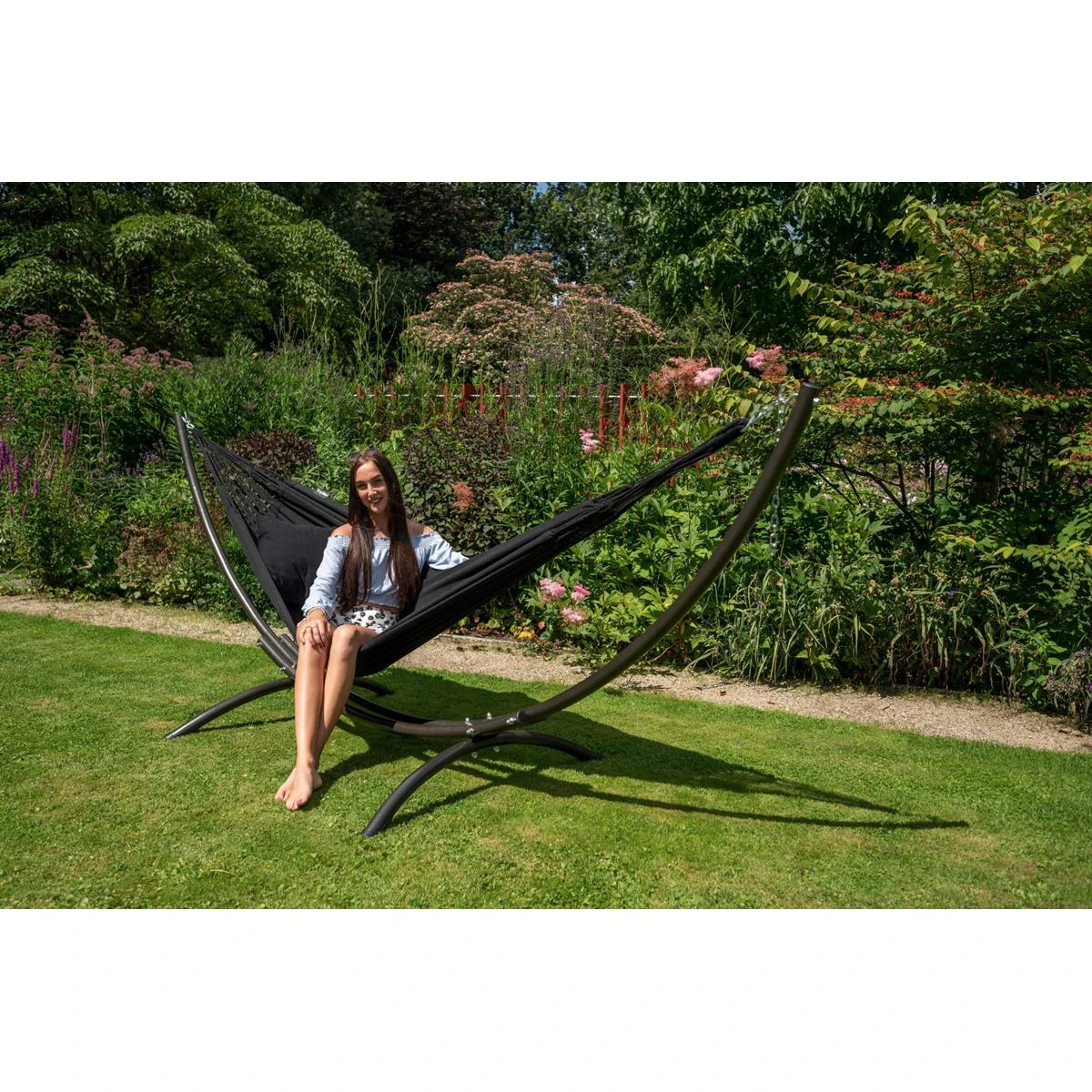 Tropilex® Hangmat Met Standaard Eénpersoons Arc & Classic Black Zwart 6 Tropilex® Hangmat Met Standaard Eénpersoons Arc & Classic Black Zwart - Afbeelding 4