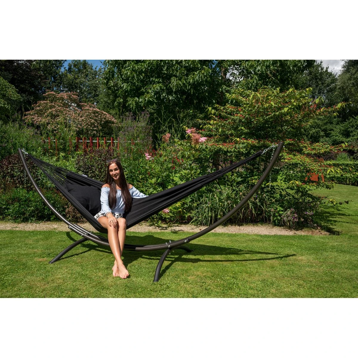 Tropilex® Hangmat Met Standaard Eénpersoons Arc & Classic Black Zwart 8 Tropilex® Hangmat Met Standaard Eénpersoons Arc & Classic Black Zwart - Afbeelding 6