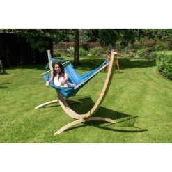 Tropilex® Hangmat Met Standaard Eénpersoons Wood & Relax Blue Blauw -Tuinproducten 9733190