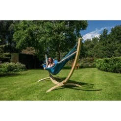 Tropilex® Hangmat Met Standaard Eénpersoons Wood & Relax Blue Blauw -Tuinproducten 9733194