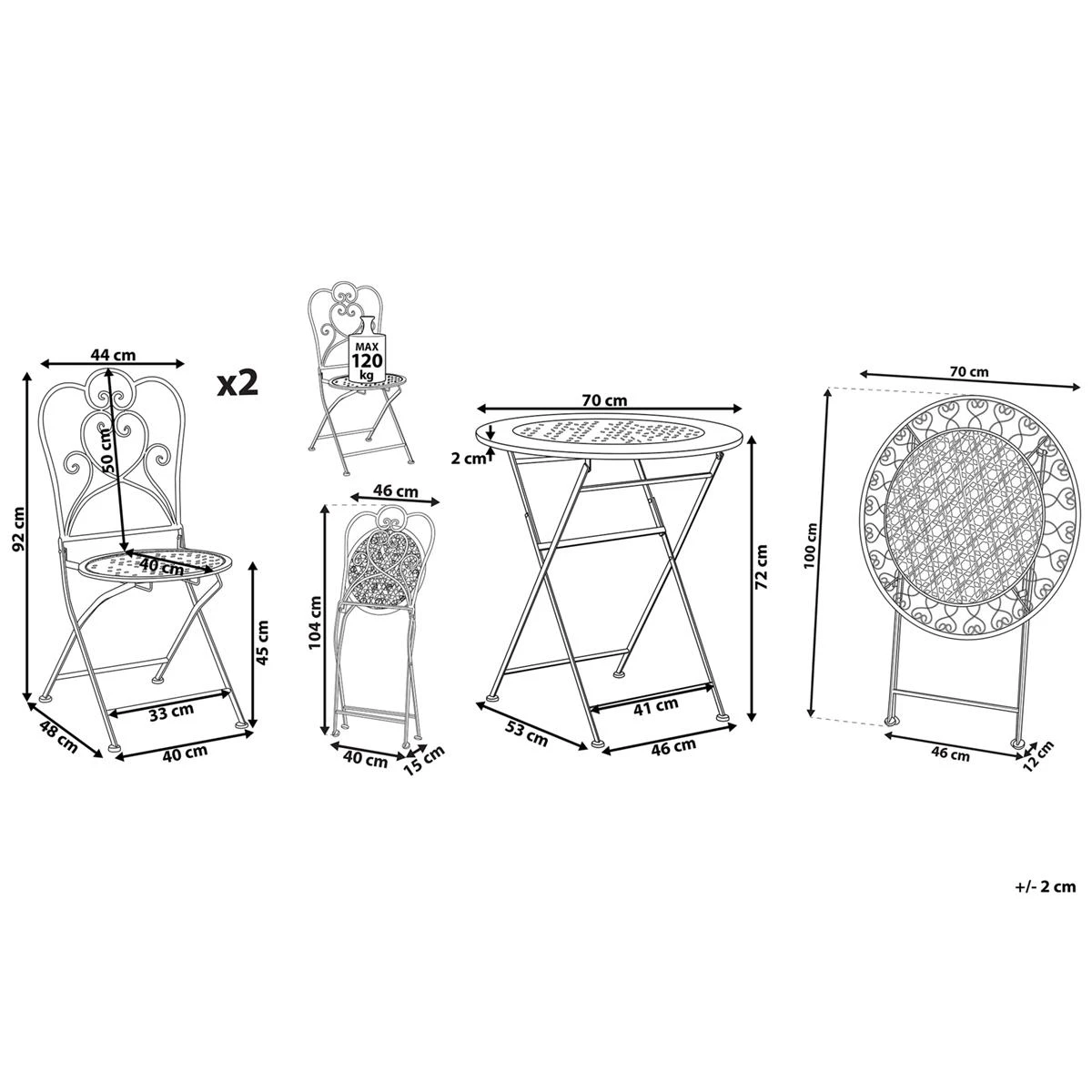 Beliani - TRIESTE - Bistroset Voor 2 - Beige - IJzer 13 Beliani - TRIESTE - Bistroset Voor 2 - Beige - IJzer - Afbeelding 11