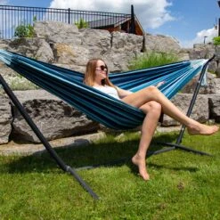 Vivere Combo - Dubbele Hangmat Met Standaard - Blue Lagoon 11 Vivere Combo - Dubbele Hangmat Met Standaard - Blue Lagoon -Tuinproducten 9806790