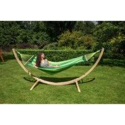 Tropilex® Hangmat Met Standaard Eénpersoons Wood & Relax Green Groen -Tuinproducten 9815174