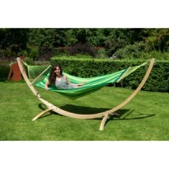 Tropilex® Hangmat Met Standaard Eénpersoons Wood & Relax Green Groen -Tuinproducten 9815175