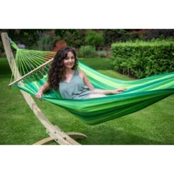Tropilex® Hangmat Met Standaard Eénpersoons Wood & Relax Green Groen -Tuinproducten 9815176