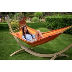 Tropilex® Hangmat Met Standaard Eénpersoons Wood & Relax Orange Oranje -Tuinproducten 9855216