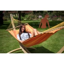 Tropilex® Hangmat Met Standaard Eénpersoons Wood & Relax Orange Oranje -Tuinproducten 9855219