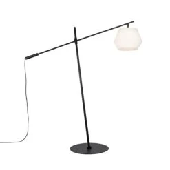 QAZQA Design Buiten Vloerlamp Zwart Met Witte Kap IP44 - Robbert